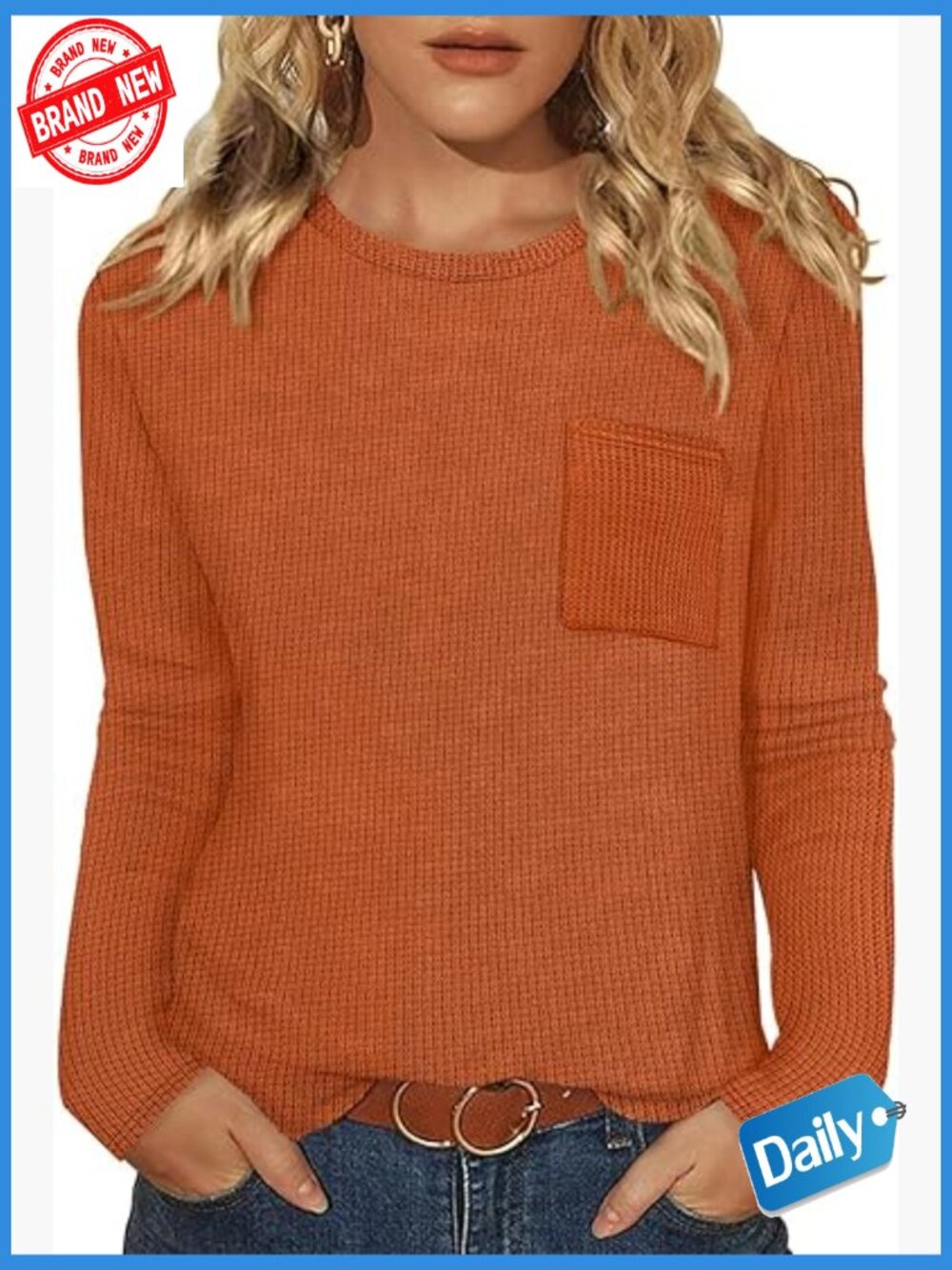 Long Sleeve Waffle Knit Blouse Regular Fit Polyester Blend Casual Work Wear